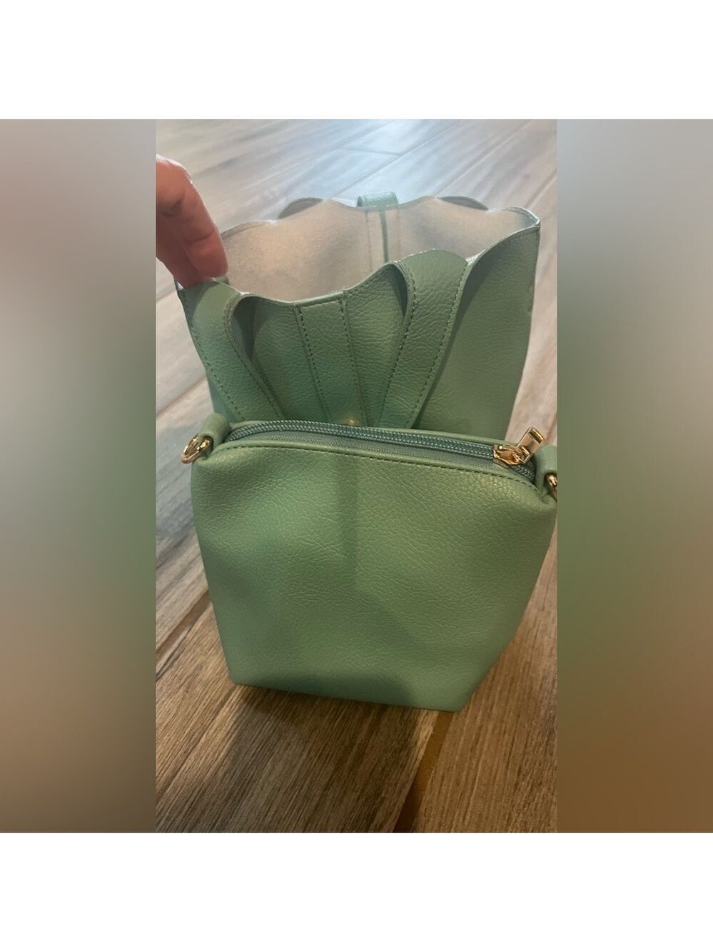Anthropologie Pebbled Mini Bucket Bag Green - Picture 5 of 5